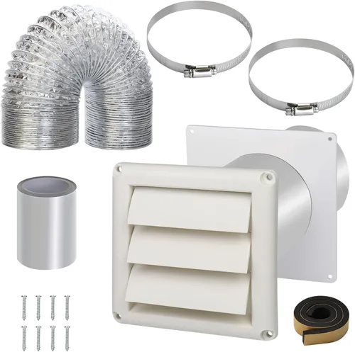 Vista 9 de Kit de ventilación de secadora a través de la pared con manguera/conducto conector/placa de pared, kit de conector de manguera de ventilación