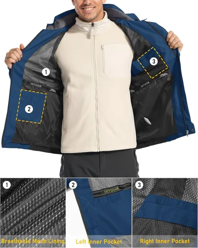 Vista 7 de MAGCOMSEN Men's Hooded Windproof Water Resistant Rain Jacket Windbreaker 5 Pockets for Hiking,Fishing,Runing