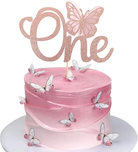 Vista 9 de Rsstarxi 1 paquete de decoración de pastel de mariposa Oh Baby con purpurina para baby shower, decoración de pastel de mariposa para revelación