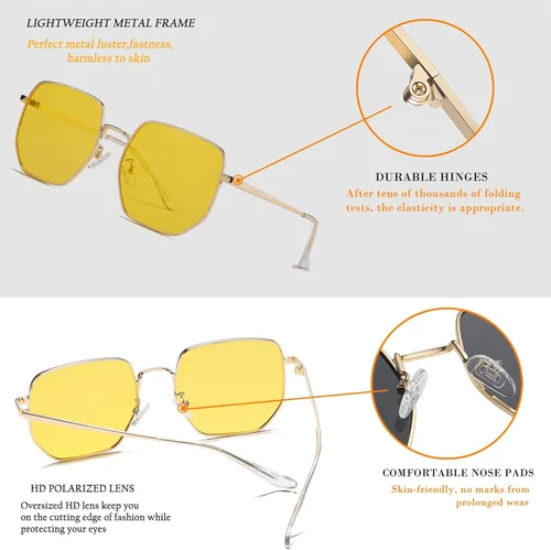 Vista 5 de HJSTES Square Polarized Sunglasses Womens Men Trendy Hexagon Frame Sun Glasses UV400 Protection