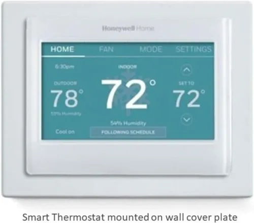 Vista 2 de Honeywell Home RTH9600WF Termostato de color inteligente Energy Star Wi-Fi Pantalla táctil programable Alex Ready + THP2400A1027 Conjunto de placa