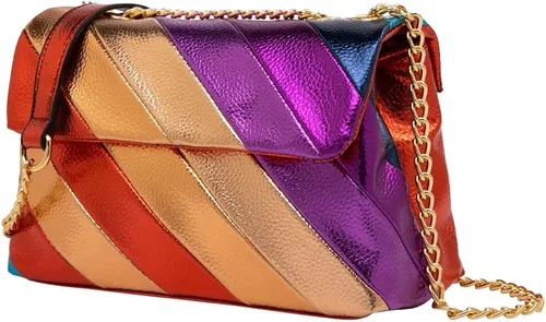 Vista 3 de Bolso clásico de diseñador con solapa para mujer, de piel vegana, bolsos de noche metálicos, bolsos cruzados, bolso grande de noche