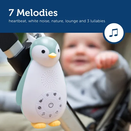 Vista 5 de ZazuKids - Máquina de sonido portátil y luz nocturna, chupete de sonido azul con altavoz Bluetooth, diseño de pingüino Zoe, para bebés y niños