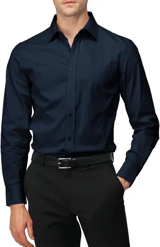 Vista 16 de H2H Camisas de vestir ajustadas para hombre, elásticas, de manga larga, básicas, formales, lisas, informales, para negocios, camisas con botones