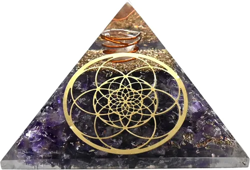 Vista 19 de Amazing Gemstone Pirámide de orgón de amatista para EMF y protección de energía negativa - Pirámide de cristal de amatista natural, Amatista