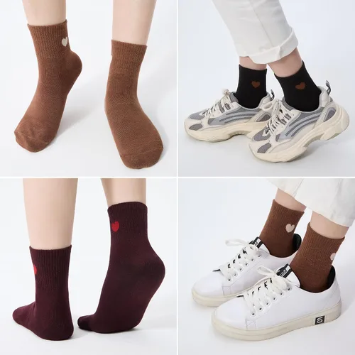Vista 6 de Calcetines finos de algodón para mujer, calcetines suaves por encima del tobillo, 6 pares de calcetines divertidos con corazón novedoso