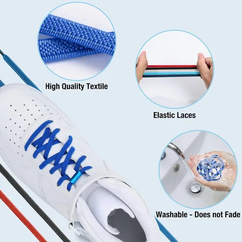 Vista 3 de Cordones para zapatos sin ataduras para niños y adultos, 6 pares de cordones elásticos para zapatos planos con hebilla de metal