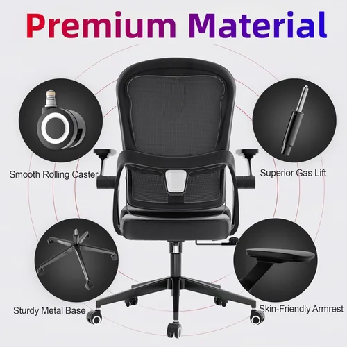 Vista 3 de Ergonomic Office Chair - 350LB Comfy Desk Chairs with Adjustable Lumbar Back and Support, Mesh Computer Chairs with Wheels and Arms for Home Office