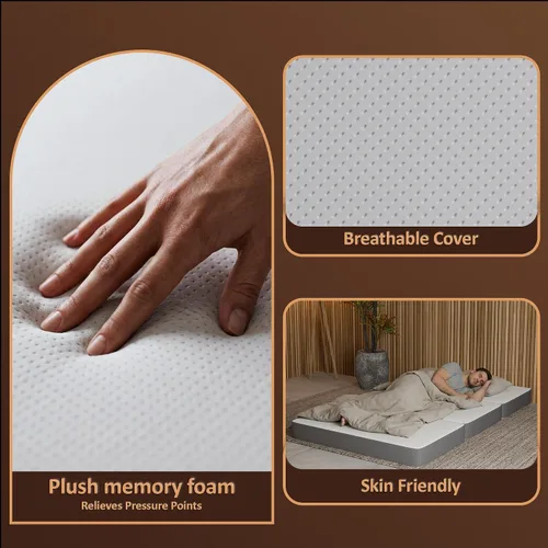 Vista 5 de Treaton, Colchón de piso portátil de espuma viscoelástica de gel triple plegable