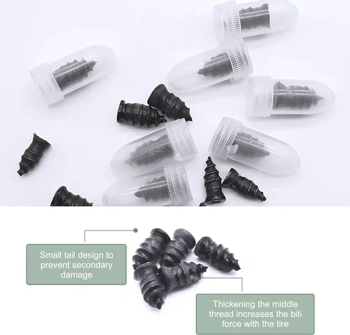 Vista 4 de 30 clavos de goma para reparación de neumáticos, kit de tornillos de reparación de tapones de neumáticos al vacío, herramienta de reparación rápida