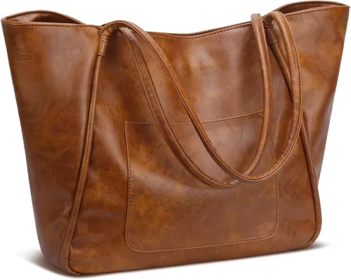 Vista 8 de Bolso grande de mano para mujer con cierre de trabajo, cartera de cuero para viajes y bolsos de KKXIU