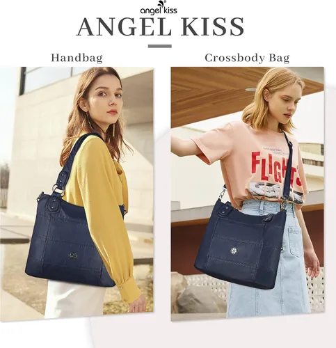 Vista 2 de Angel Kiss Hobo - Bolsos de hombro para mujer, grandes, suaves, de piel sintética lavada, a rayas, bolsos cruzados