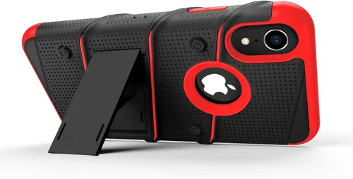 Vista 5 de Serie Zizo Bolt funda para iPhone XR de grado militar con protector de pantalla de vidrio templado, clip de cinturón, soporte, Funda con soporte.