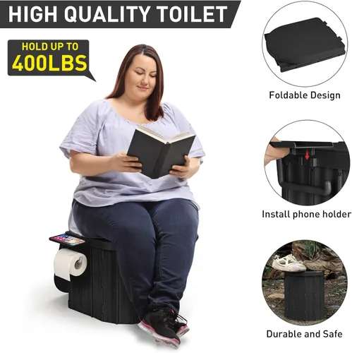 Vista 4 de Portable Camping Toilet with Pop-Up Privacy Tent, 12-inch Toilet Seat, Outdoor Portable Folding Toilet Potty for Adults Load Capacity of 400 Lbs