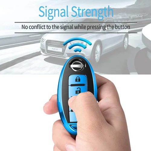 Vista 3 de Intermerge Funda para llavero Nissan Pathfinder Smart Premium Soft TPU Key Cover-Azul