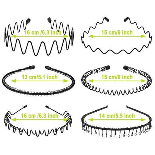 Vista 3 de Diademas de Metal, Con Dientes Cinta para el Cabello para Hombres, Diademas para Mujeres, Unisex Negro Ondulado Primavera Deportes al Aire Libre