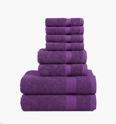 Vista 3 de Juego de toallas de 8 piezas, ultra suave, 100% algodón puro, 2 toallas de baño grandes de 28 x 56 pulgadas, 2 toallas de mano para baño de 16 x 26