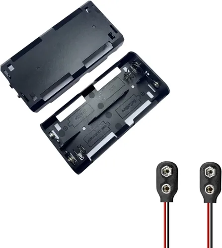 Vista 45 de 2 unidades de soporte para pilas D de 8 ranuras con respaldo doble y cables, caja para pilas de tamaño D de 8x1.5V 8D bilateral