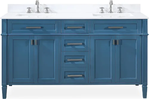 Vista 3 de 60 pulgadas Durand moderno doble fregadero estilo tocador de baño (blanco)
