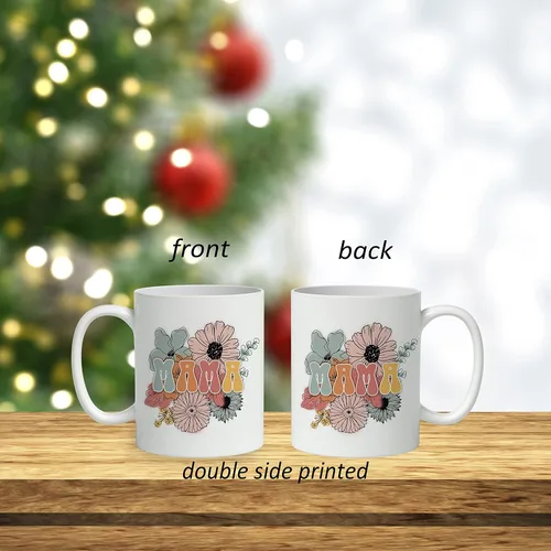 Vista 3 de DOTAIN Taza de café de cerámica con diseño de flores bohemias (11 onzas), doble cara impresa, colorida taza de cerámica floral para mamá, regalo