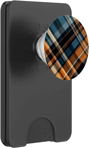 Vista 7 de Navy Black and Orange Plaid Halloween Calabazas de otoño PopSockets estándar PopGrip