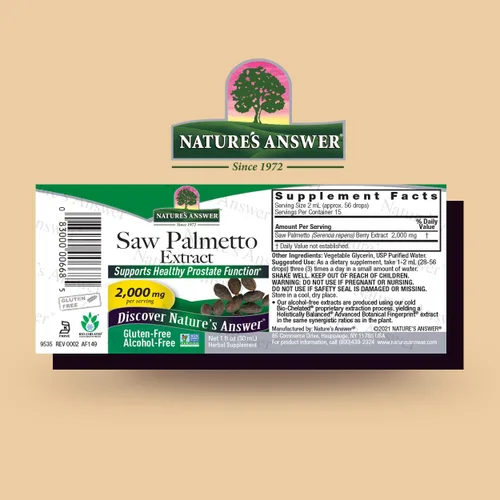 Vista 2 de Nature's Answer Extracto de bayas de palma enana americana sin alcohol, 1 onza líquida Apoyo de próstata Salud urinaria natural Promueve