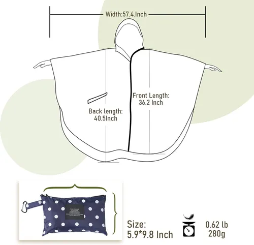 Vista 6 de SaphiRose Unisex Rain Poncho Raincoat Hooded for Adults Women with Pockets