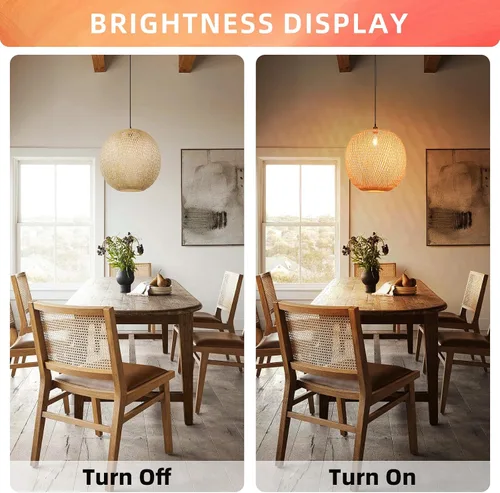 Vista 4 de Arturesthome Luces Colgantes de Bambú de 15.7", Candelabro de Mimbre Redondo, Pantalla de Lámpara de Canasta Boho Tejida a Mano, Luz de Techo