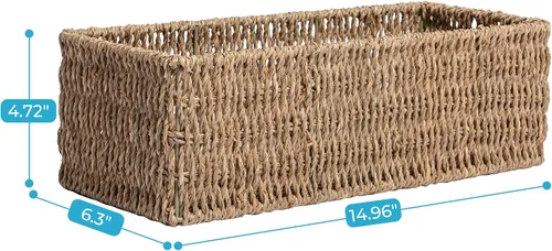 Vista 4 de JS HANGER Cesta para inodoro, cestas de almacenamiento de pastos marinos, cestas rectangulares de mimbre para tanque de inodoro, cesta de mimbre