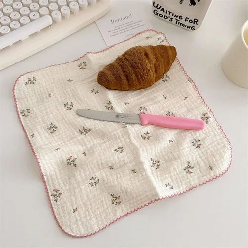 Vista 6 de BuLuTu - Paños de limpieza reutilizables 100% algodón muselina para cocina, 4 unidades, paños de cocina con estampado floral dulce, paños de esponja