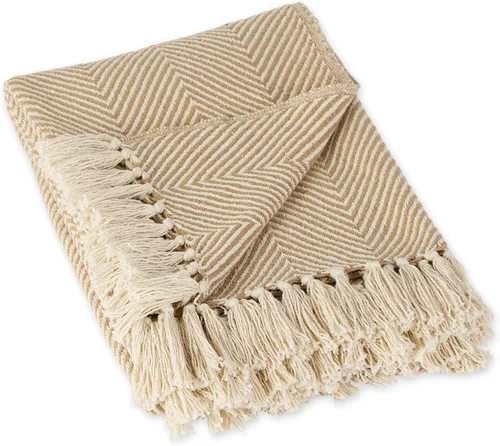 Vista 9 de DII Manta rústica de algodón con flecos para silla, sofá, picnic, campamento, playa y uso diario, 50 x 60 pulgadas, diseño de cheurón urbano