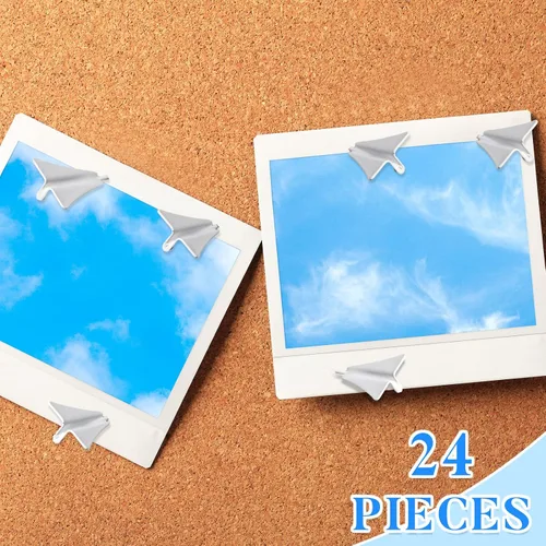 Vista 6 de Harloon 24 alfileres de papel para avión para mapa, pasadores de cubículo de metal, tachuelas creativas para tablero de corcho, chincheta