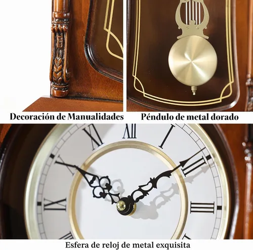 Vista 6 de AYRELY® Reloj de Pared Vintage de Abuelo de 22 Pulgadas con Péndulo y Campanadas, Campanadas de Hora/Cuarto de Hora, Marco de Madera de Caoba, Reloj