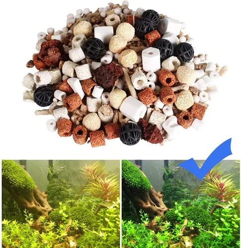 Vista 2 de GOLDEAL Bio Balls - Juego de anillos de cerámica, medios de filtro biológico para acuario con bolsa de malla para pecera y estanque, filtro