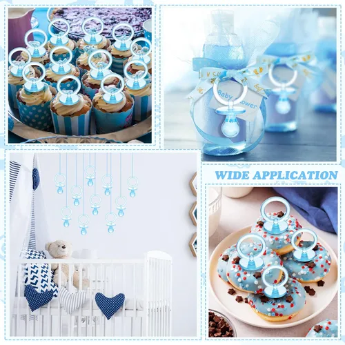 Vista 5 de Geiserailie 36 piezas de chupetes de baby shower, collar de chupetes acrílicos azules para niños, regalos de fiesta para niños, chupones para baby
