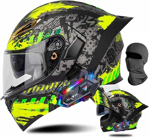 Vista 9 de Cascos de motocicleta modulares con Bluetooth de doble visera, aprobados por DOT FMVSS 218, casco de motocicleta abatible de cara completa