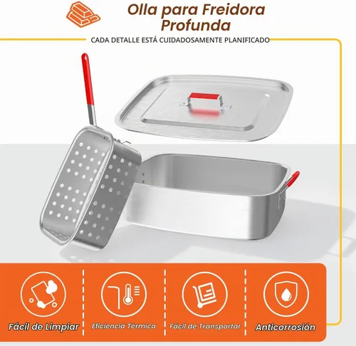 Vista 6 de Freidora de propano de 18 cuartos Freidora de pescado para exteriores con 2 cestas, pinzas, tapa, tapa y termómetro Freidora de aluminio