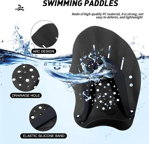 Vista 3 de Raquetas de natación para manos, paletas de mano de entrenamiento de natación con correas ajustables, paletas de natación para adultos y niños