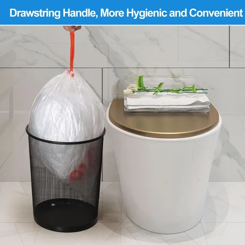 Vista 5 de Morcte Bolsas de basura pequeñas transparentes de 3 galones, bolsa de basura con cordón, 108 unidades Leakproof, Unscented, Tear-Free, Strong