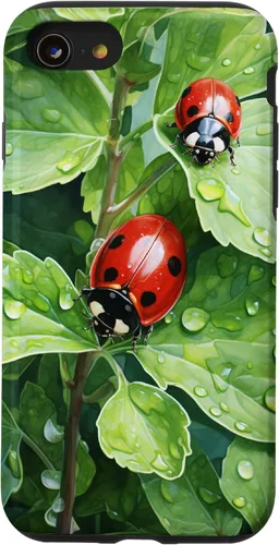 Vista 18 de Ladybugs on Green Leaves Watercolor Case for iPhone 17