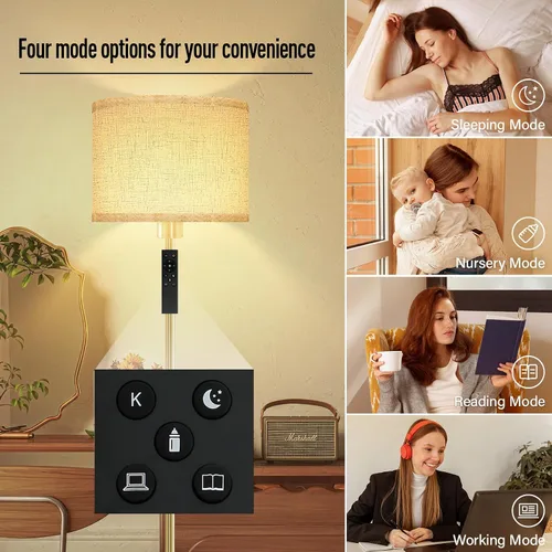 Vista 4 de Lámparas de pie para sala de estar, lámpara de pie regulable sin pasos con control remoto, 2700 K-6500 K colores, temperatura y brillo ajustables
