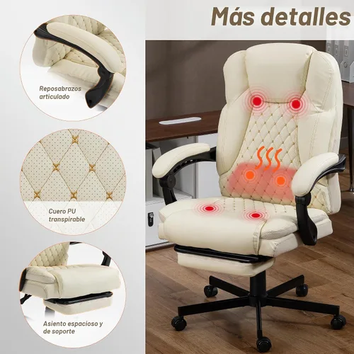 Vista 7 de Silla de oficina de masaje con reposapiés, sillas ejecutivas de calefacción por vibración de 6 puntos, silla ejecutiva ergonómica para oficina