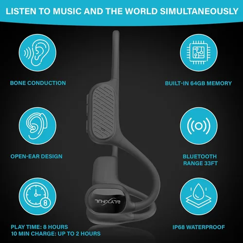 Vista 3 de Auriculares de natación con conducción ósea ELYXFUL, IP68 impermeables Bluetooth y reproductor MP3 de 64GB, auriculares de oreja abierta para nadar