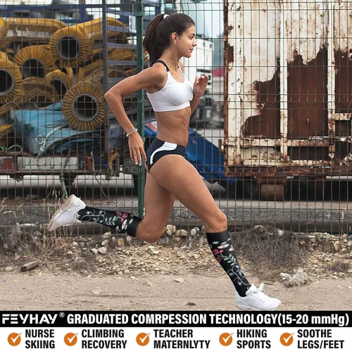 Vista 2 de FEYHAY Calcetines de compresión de cobre (5 pares) de 15-20 mmHg, la circulación es la mejor atlética y diaria para hombres y mujeres, correr