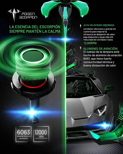 Vista 6 de POISON SCORPION Faros antiniebla H4, foco 6500K 600% con ventilador, paquete de 2