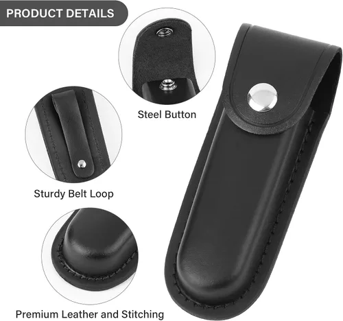 Vista 2 de Funda de cuero para cuchillos de bolsillo, estuche plegable de 4 pulgadas, funda multiherramienta duradera con cierre a presión y trabilla