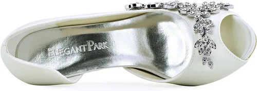 Vista 6 de ElegantPark Zapatos de Boda para Novia de Tacón Alto con Plataforma Zapatos de Novia con Pedrería Tacones para Boda Zapatillas de Mujer de Satén