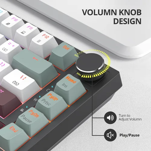 Vista 4 de Mist - Teclado para juegos con cable al 75%, intercambiable en caliente, montaje en junta, interruptor rojo, teclado mecánico TKL retroiluminado RGB