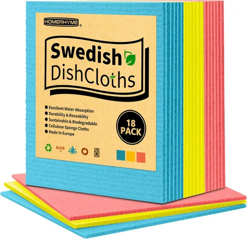 Vista 10 de Paños de cocina suecos, paquete de 18 paños de cocina multicolor, paños absorbentes para cocina, paños de esponja de celulosa multiusos, toallas