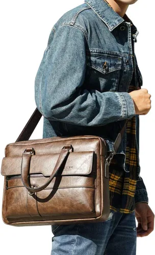 Vista 5 de Hebetag Bolso bandolera de cuero pequeño para hombres y mujeres, para viajes al aire libre, negocios